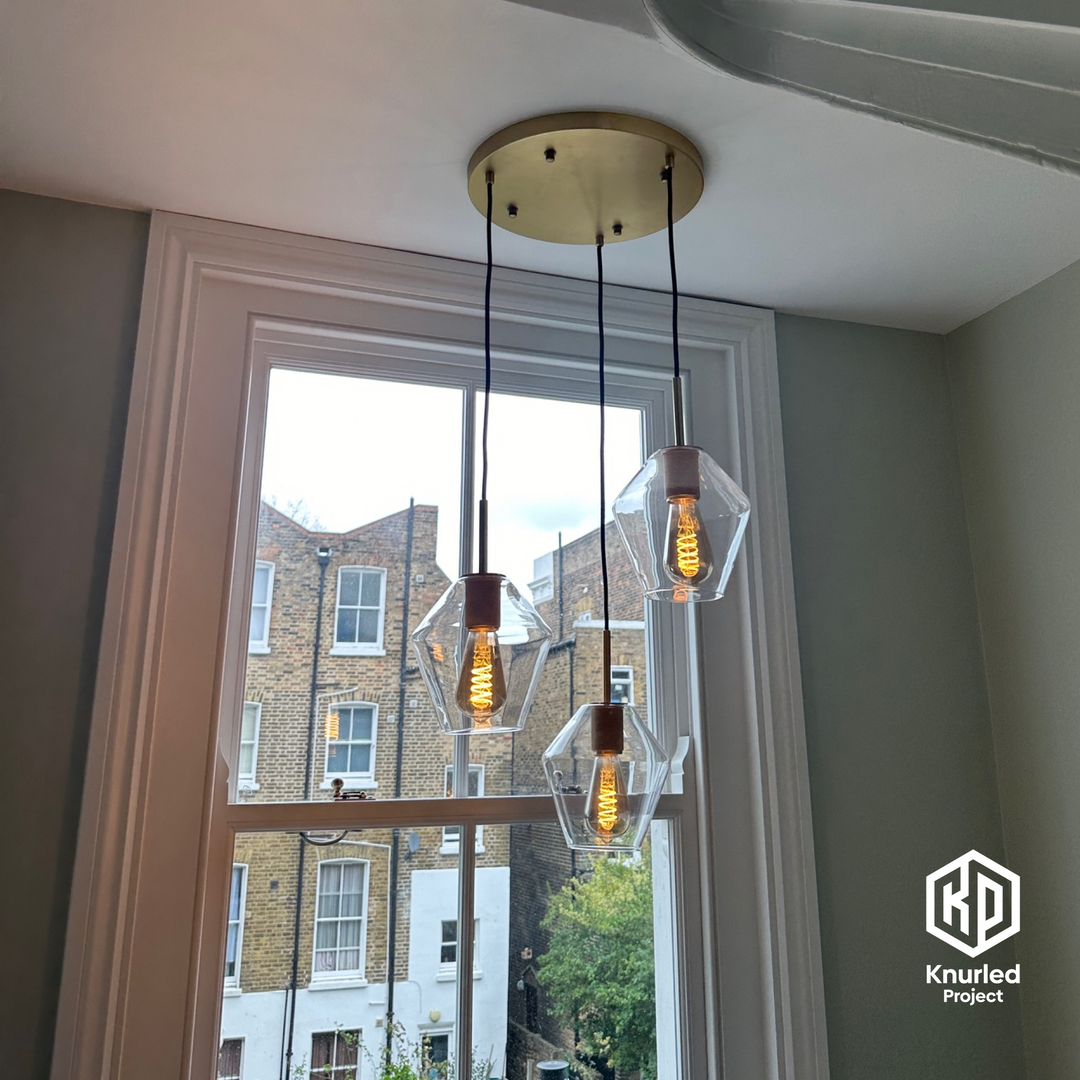 Brass 3 Drop Pendant + Diamond Shade