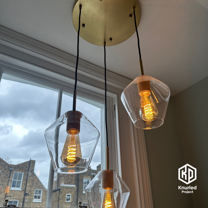 Brass 3 Drop Pendant + Diamond Shade