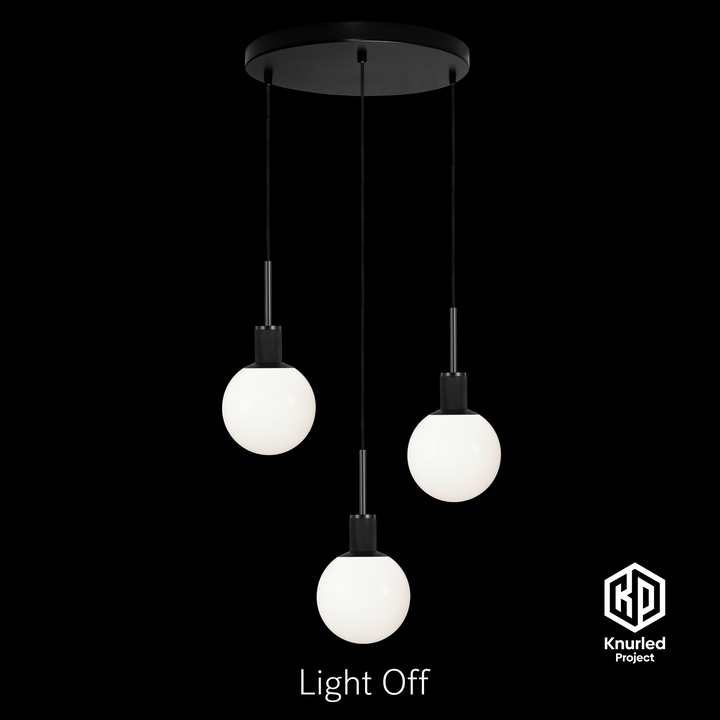 Matte Black 3 Drop Pendant Light + 150mm Opal Shade