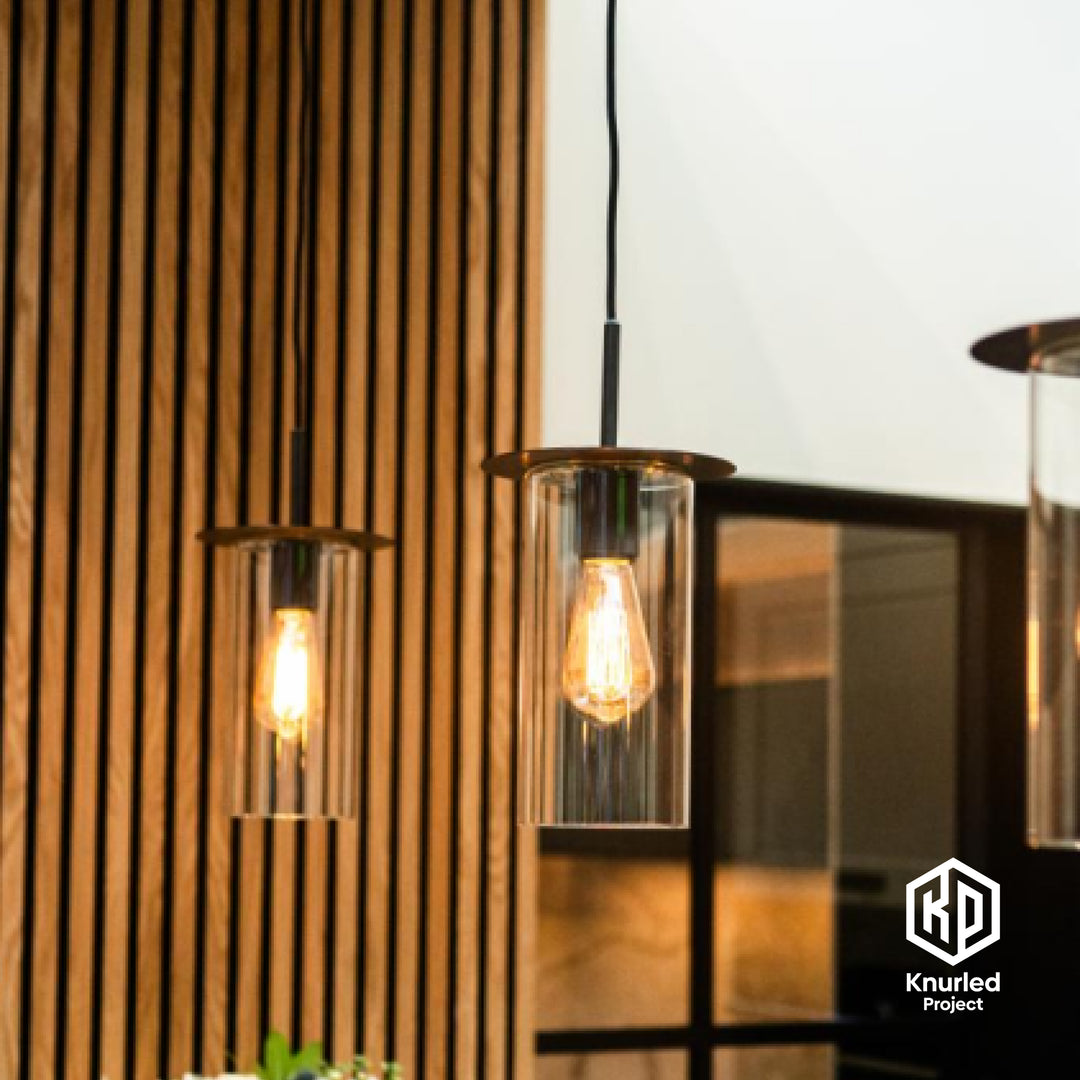 Black Disc Pendant Light + Cylinder Shade