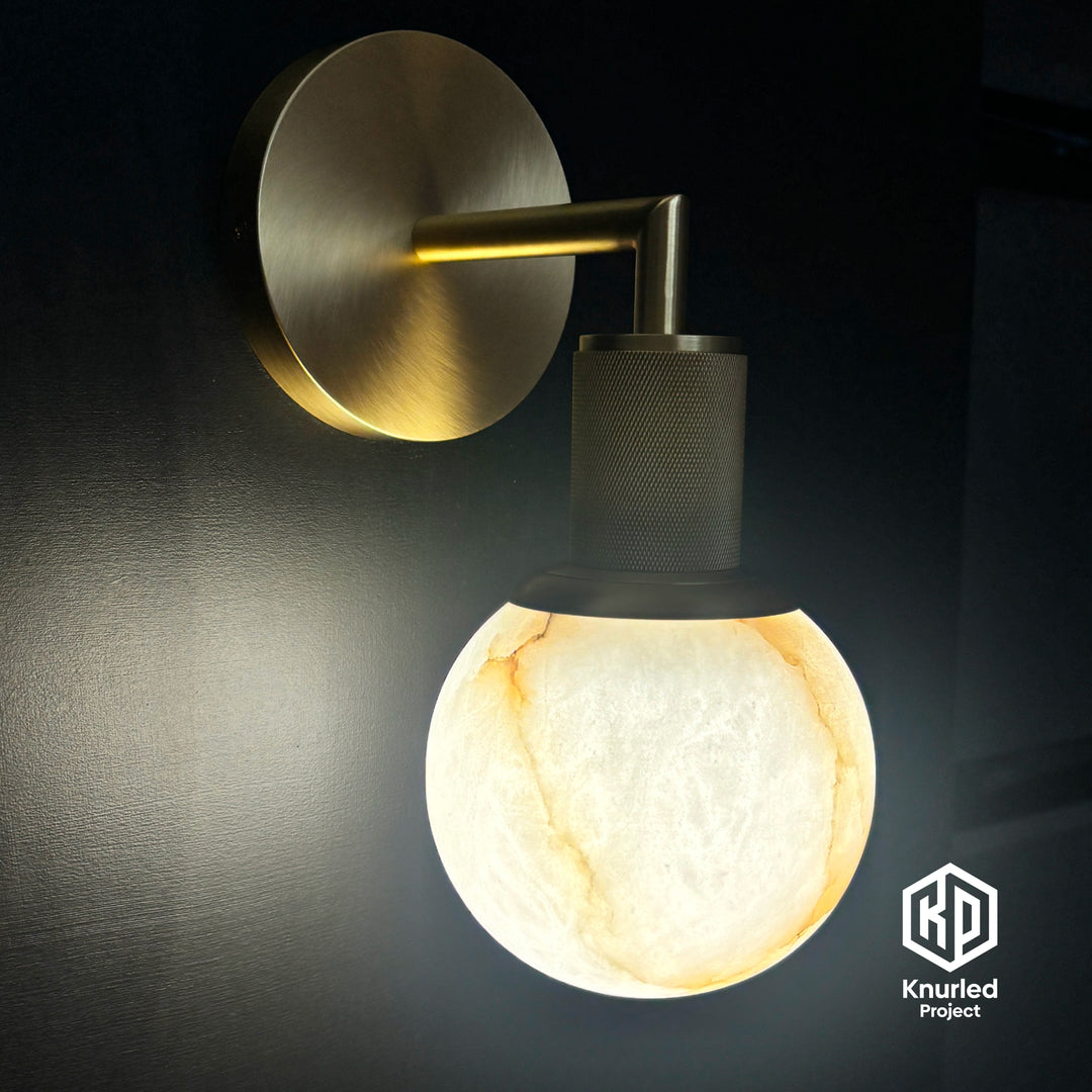 Marble Globe Brass Wall Light