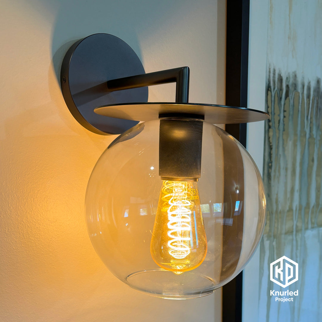 Black Disc Wall Light + Globe Shade