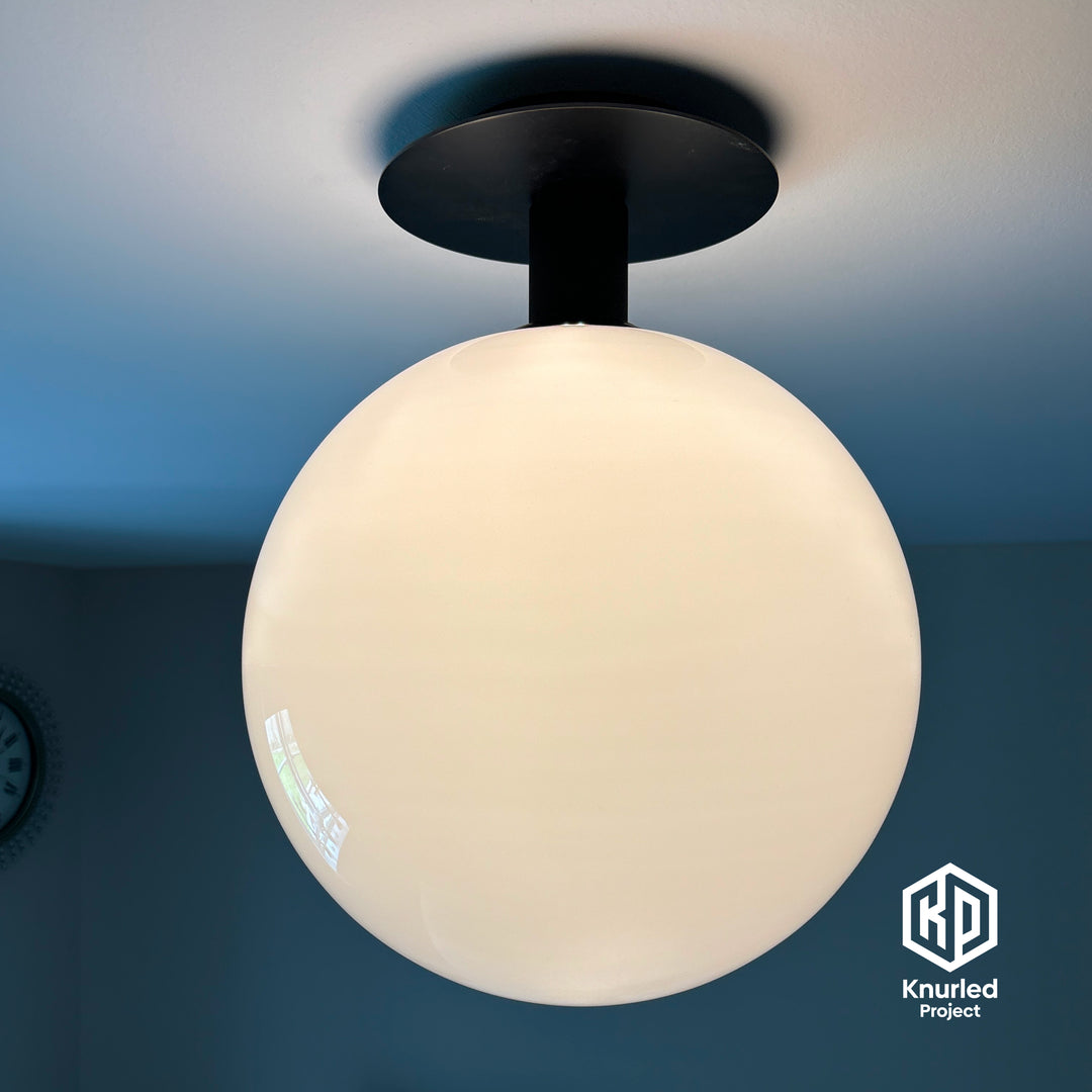 Black Ceiling Light + 300mm Opal Shade