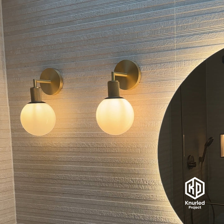 Brass Wall Light + 150mm Opal Shade