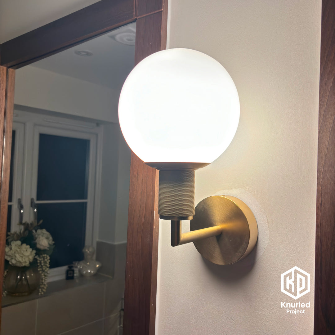 Brass Wall Light + 150mm Opal Shade