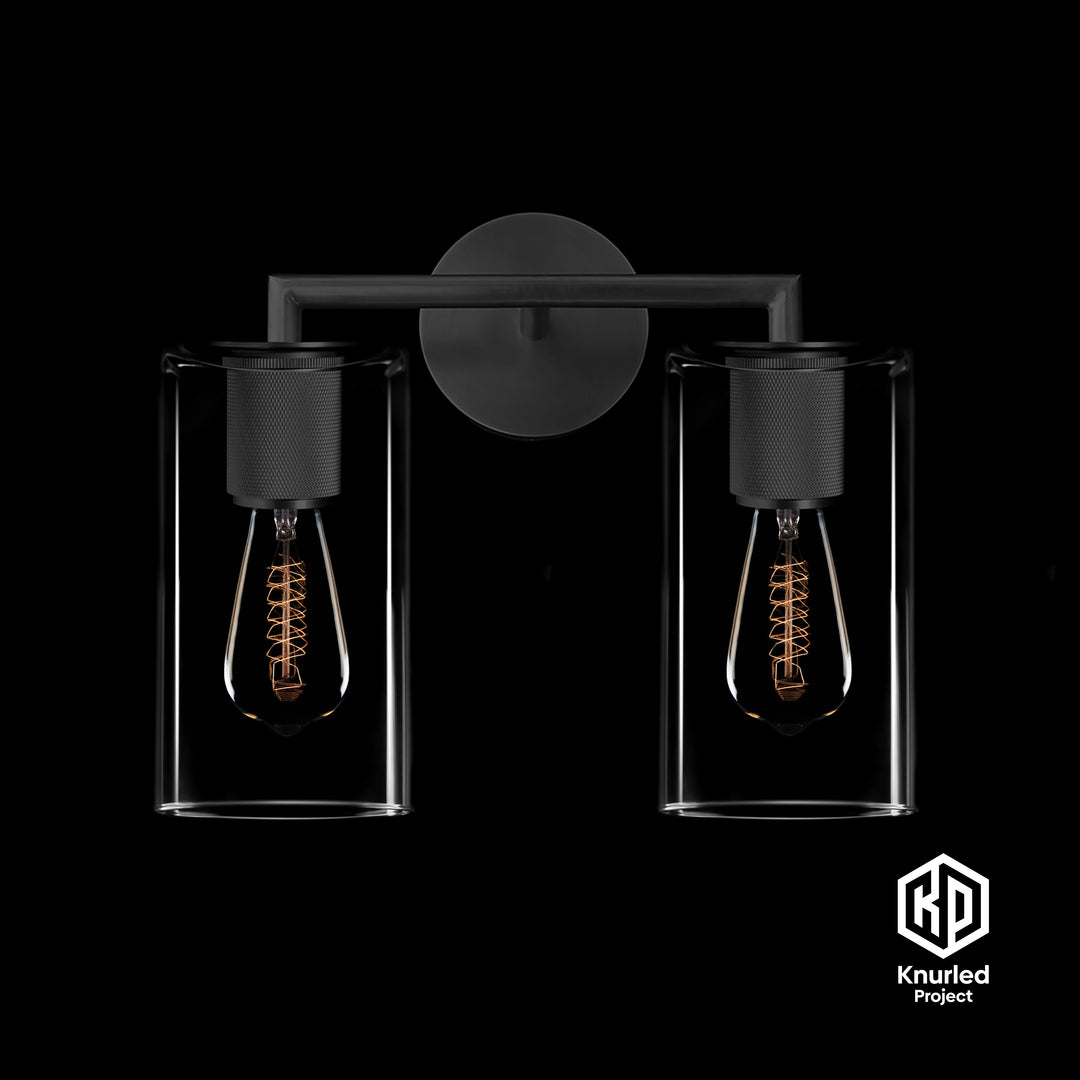 Matte Black Shade Double Wall Light + Cylinder Shade