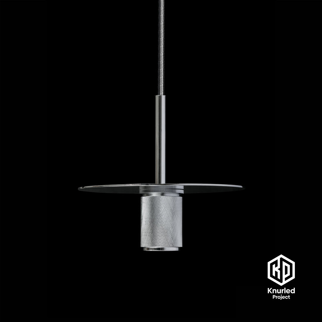 Chrome Disc Pendant Light + Cylinder Shade